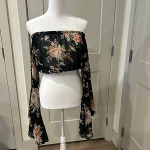 Floral Off-Shoulder Black Top